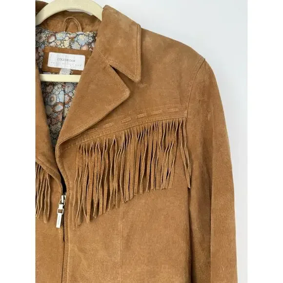 Colebrook Suede Fringe Jacket Western Boho Cowgirl Rodeo Festival Brown L - Picture 3 of 10